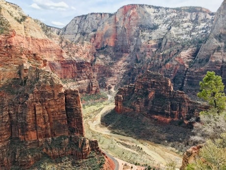 Beautiful landscape with multicolored cliffs and a valley.