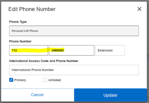 Screenshot of Edit Phone Number view in ESTHER.