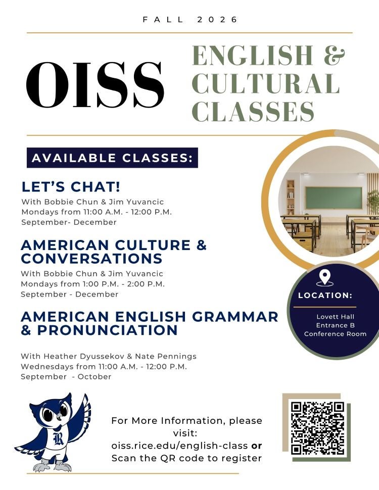 Fall 2026 OISS English Class flyer
