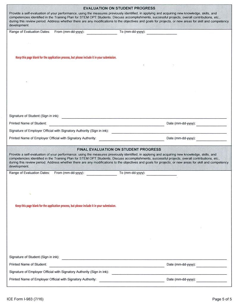 Example of page 5 of a completed Form I-983.