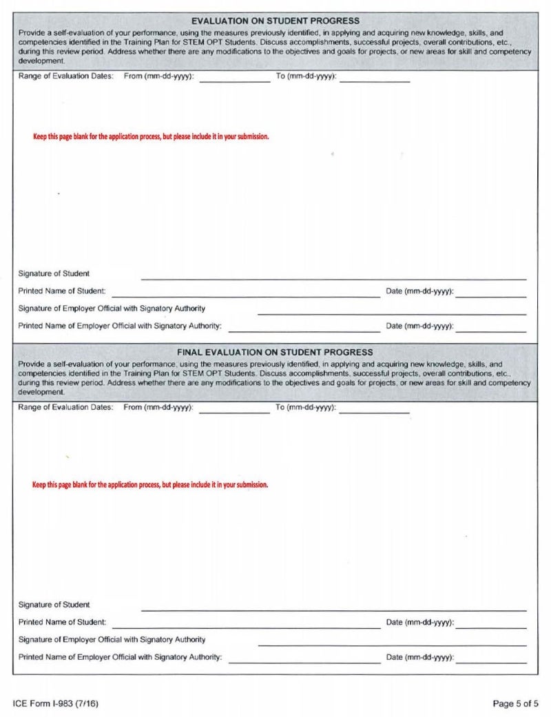 Example of page 5 of a completed Form I-983.