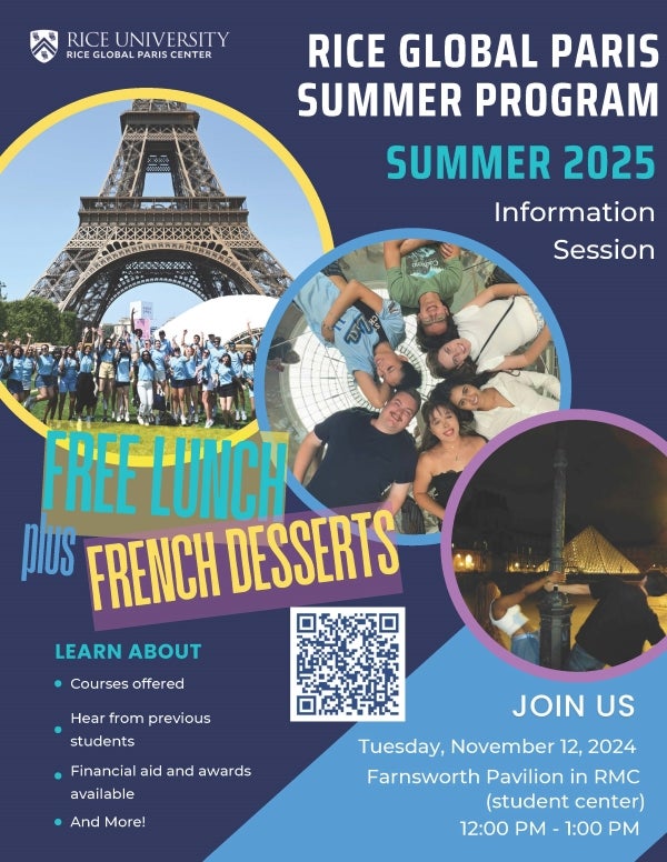 Rice Global Paris Summer Program Info Session.