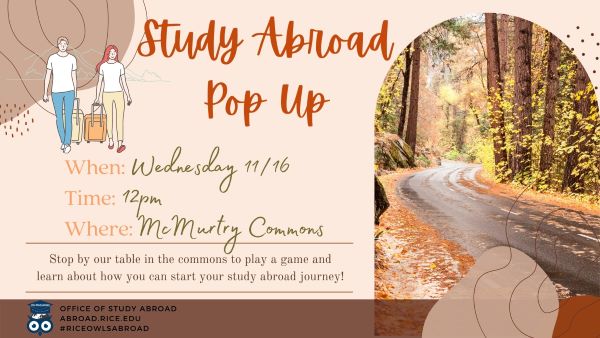 Study abroad popup at McMurtry.