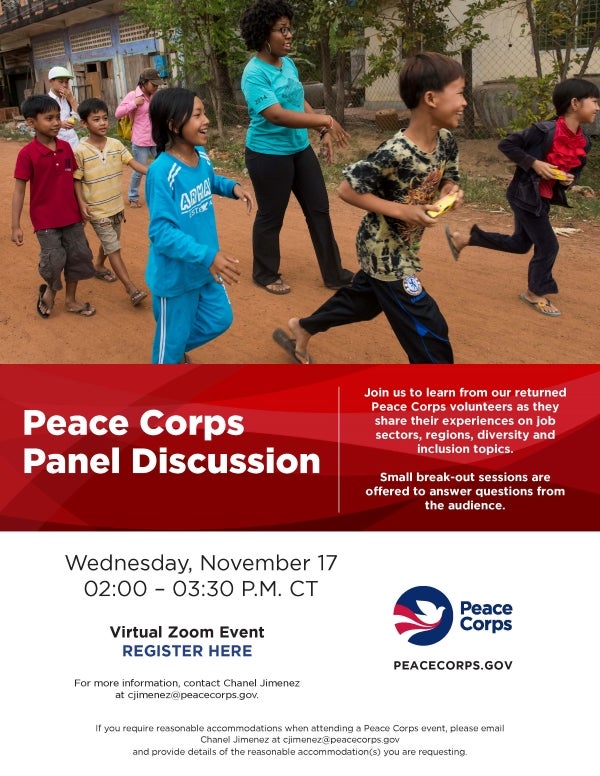 Peace Corps Panel Discussion event flyer.