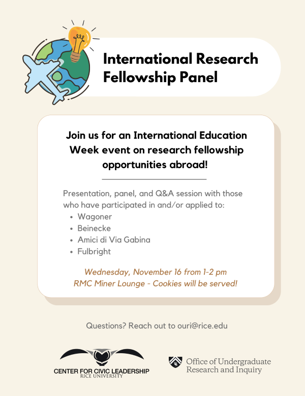 Flyer for international research fellowships panel.