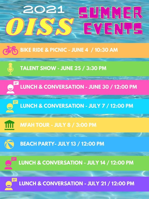 Poster for OISS Summer events 2021.