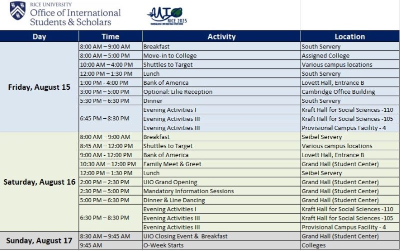 UIO schedule