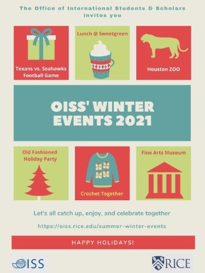 OISS Winter Events 2021. Let's all catch up, enjoy, and celebrate together.