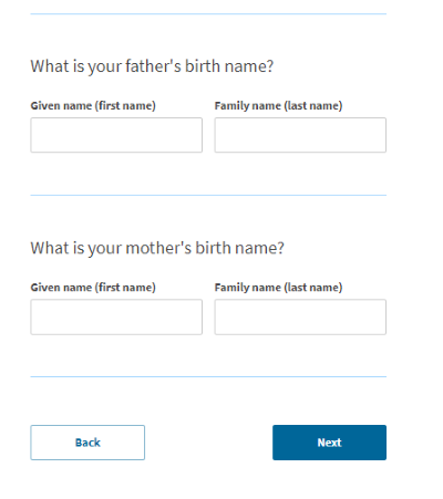 Screenshot from online I-765. What is your father's birth name? What is your mother's birth name?