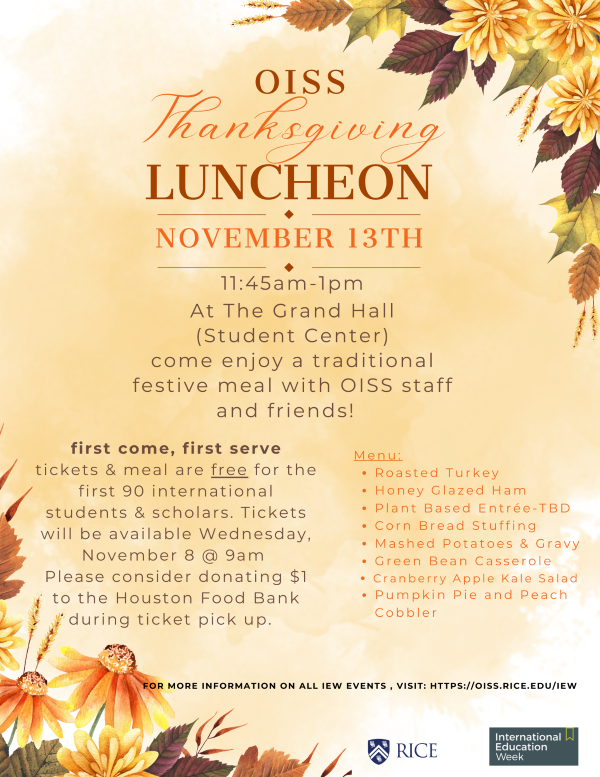 OISS Thanksgiving Luncheon invitation.
