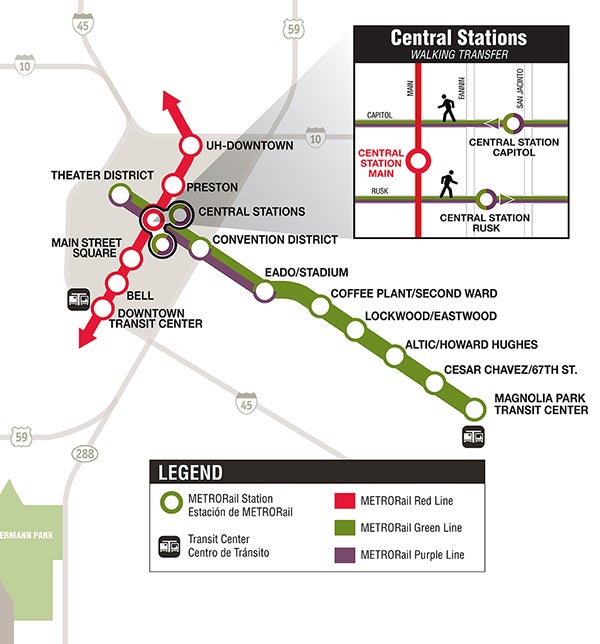 Houston METRORail Green Line Map