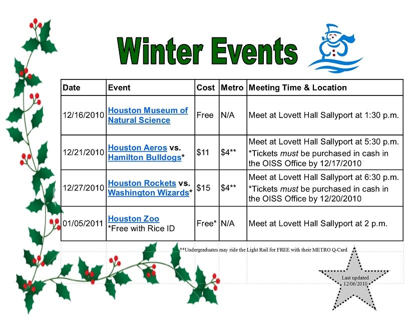 Winter Events 2010-2011