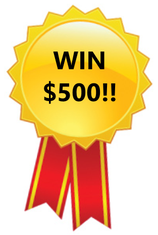 ribbon prize with text Win $500!